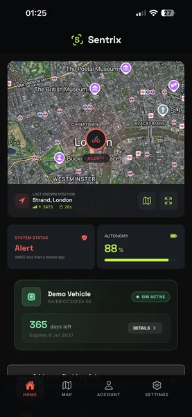 Sentrix app &middot; Home with alert